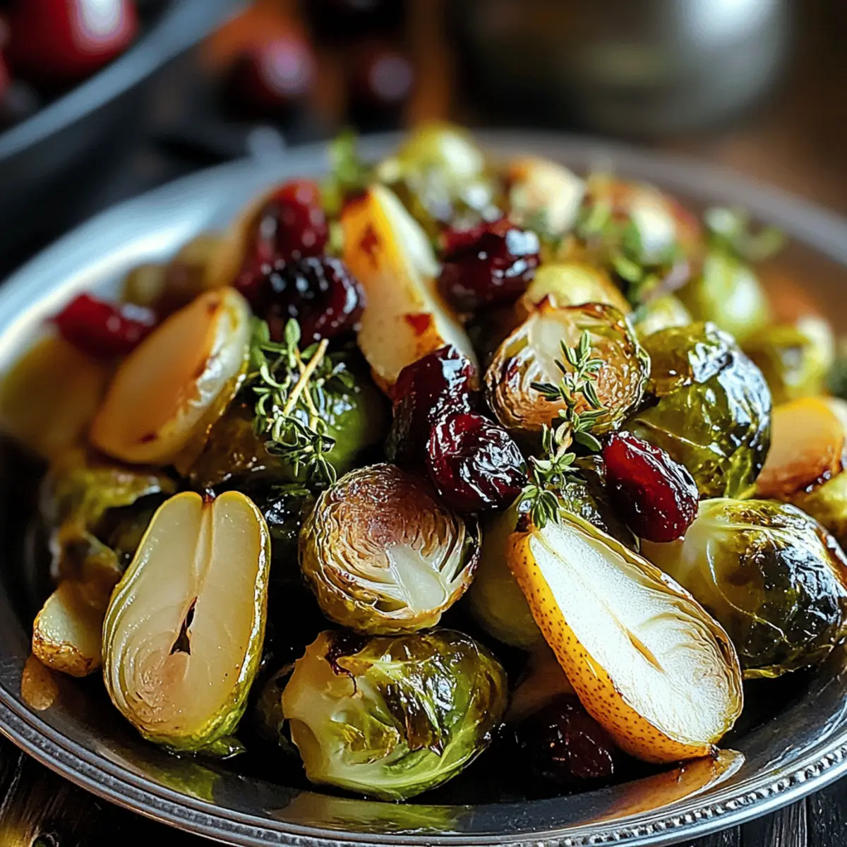 Roasted Pear and Cranberry Brussels Sprouts
