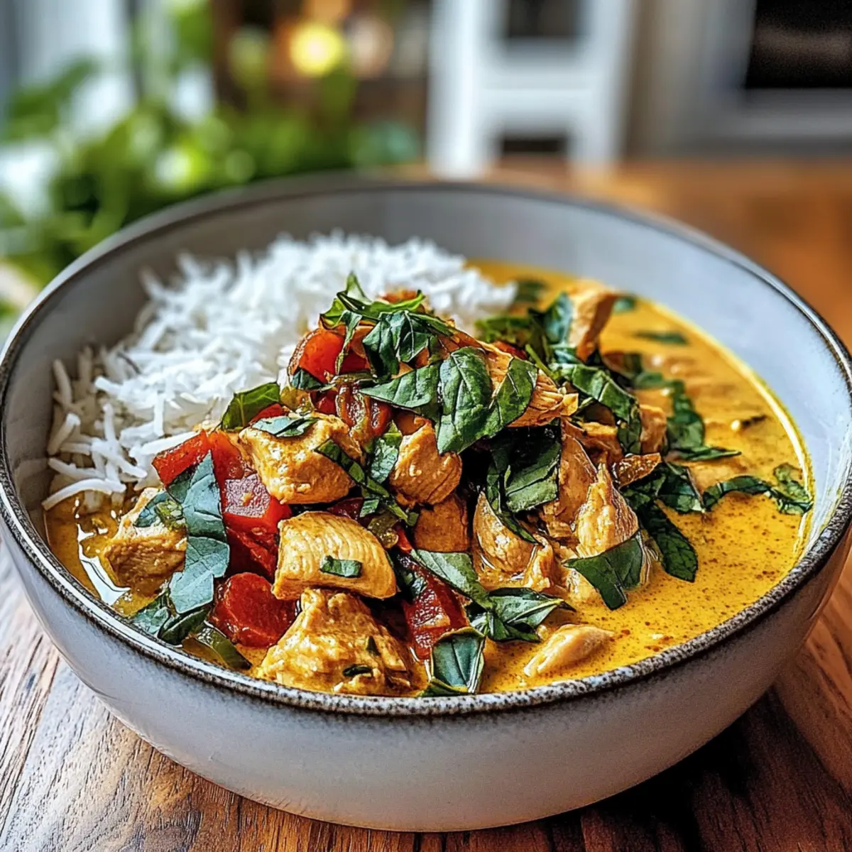 Crockpot Coconut Chicken Curry with Crispy Shallot Basil Oil
