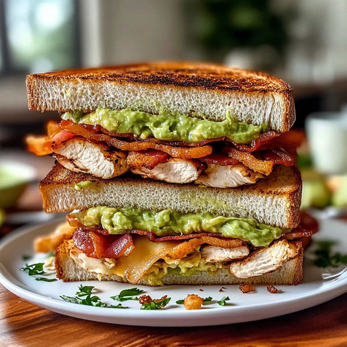 Loaded Chicken Club Sandwich with Crispy Bacon and Avocado Ranch Spread