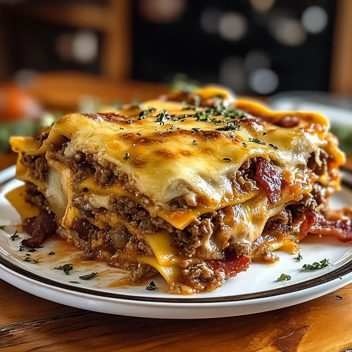 Parmesan Garlic Bacon Cheeseburger Lasagna