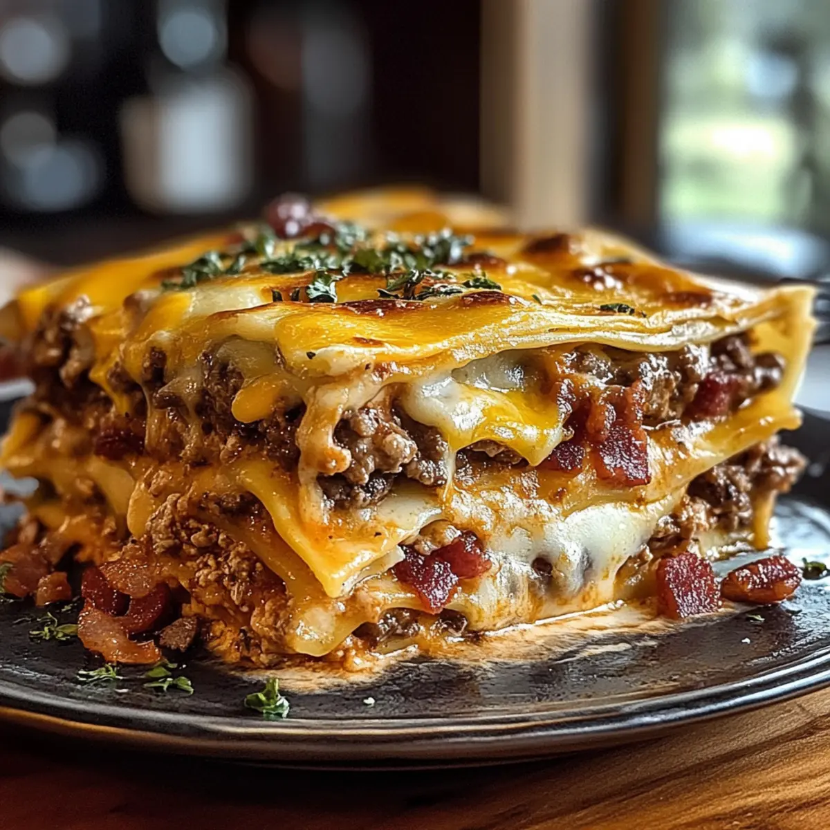 Parmesan Garlic Bacon Cheeseburger Lasagna