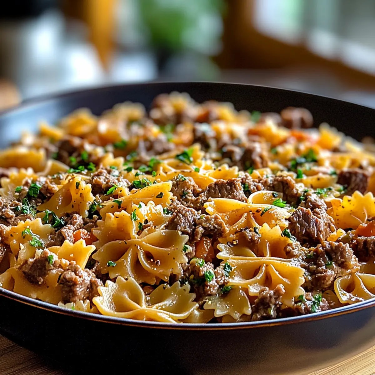 Garlic Butter Bowtie Pasta with Beef